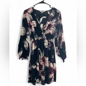 Charlotte Russe Black and Pink Floral Long Sleeve Dress